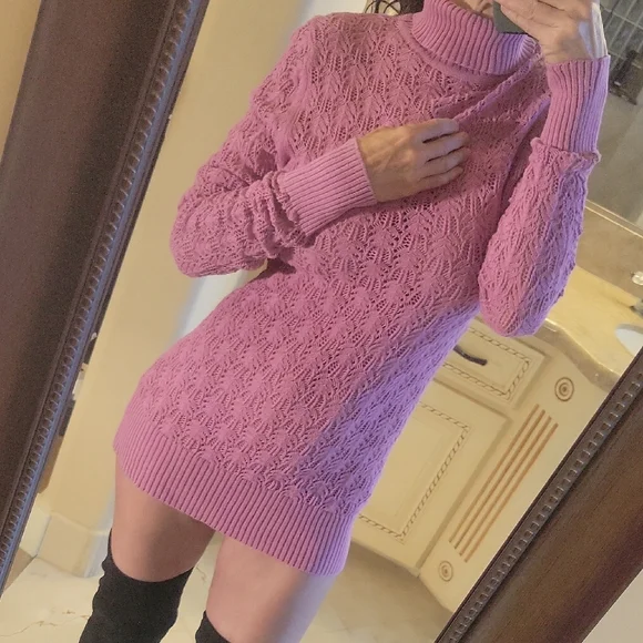 BCBGMAXAZRIA Lavender Knit Sweater Dress, L - Picture 16 of 16